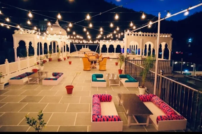 Rooftop restaurant at night